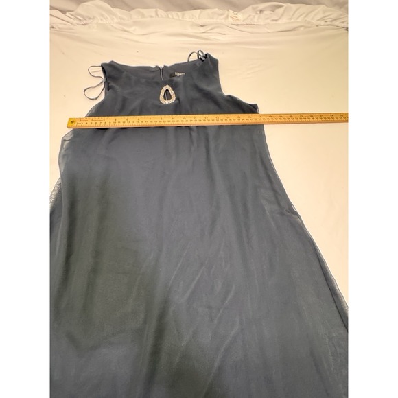 ignite evenings dress Navy Blue Size 8 A Line Sleeveless Rhinestone Classic Shrt - Picture 4 of 7